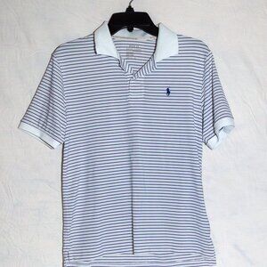 Polo Ralph Lauren Boys Large White & Blue Striped Performance Polo Shirt